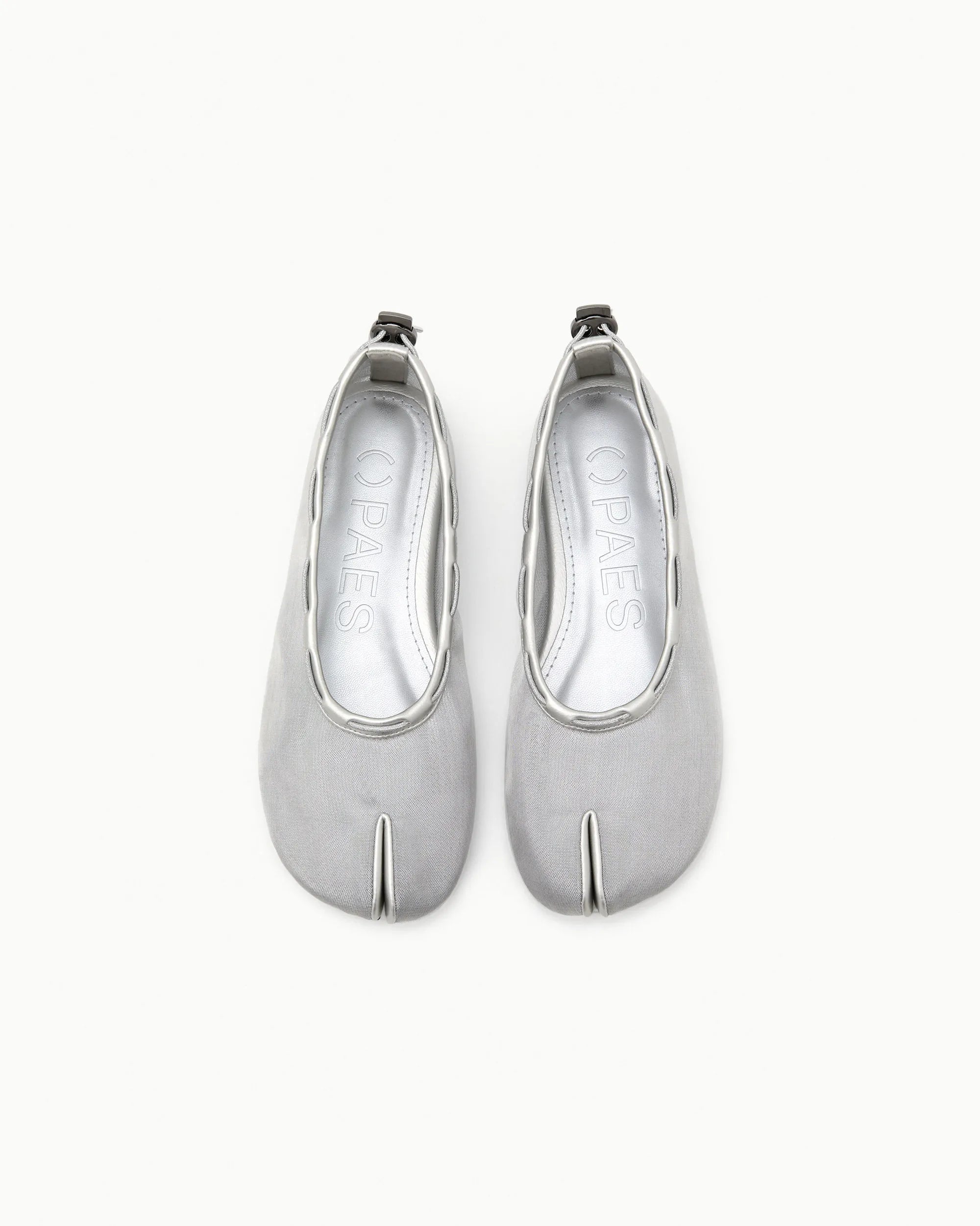 Top view PAES mesh air string flat silver breathable minimalist design