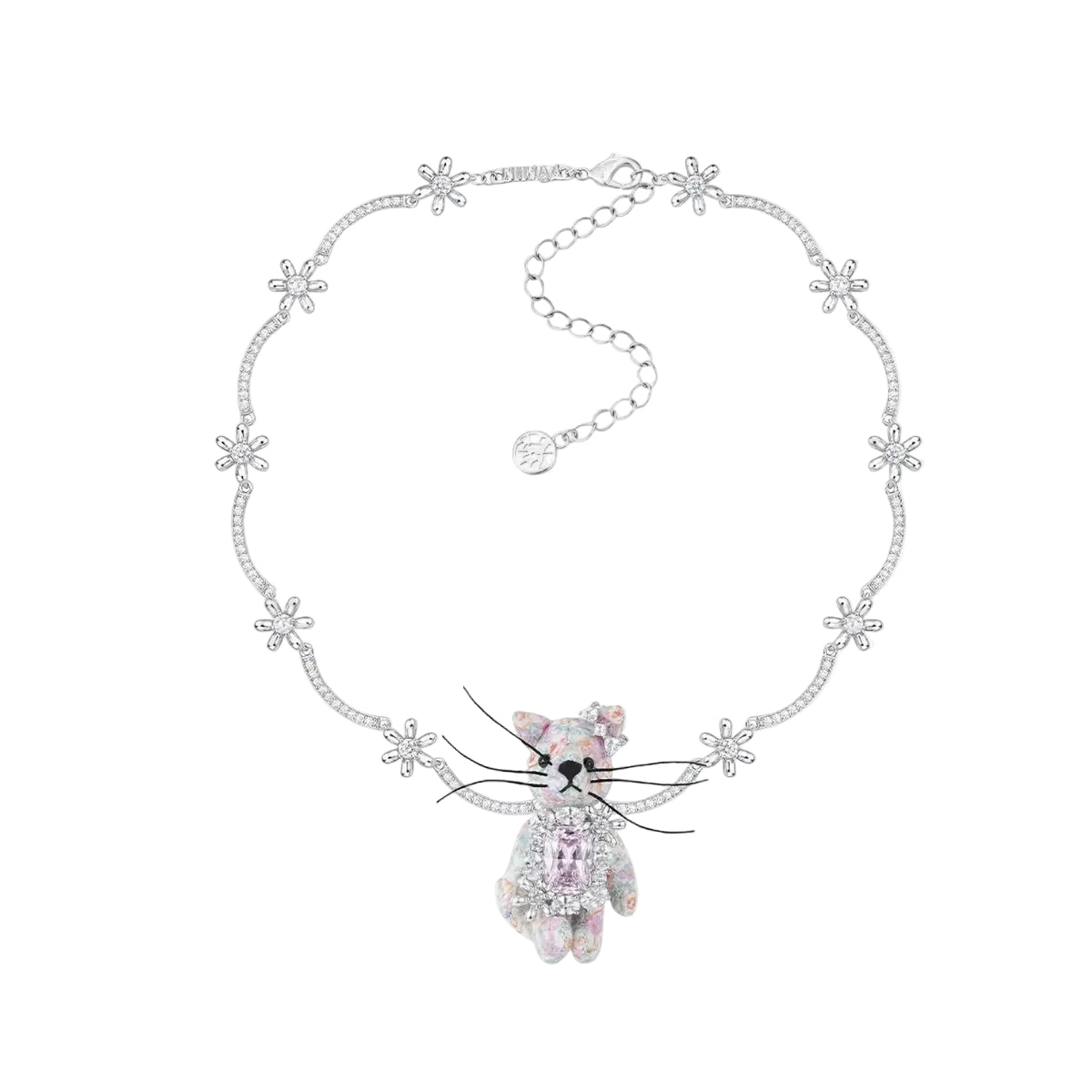 Paradise Floral Cat Bow Ribbon Necklace