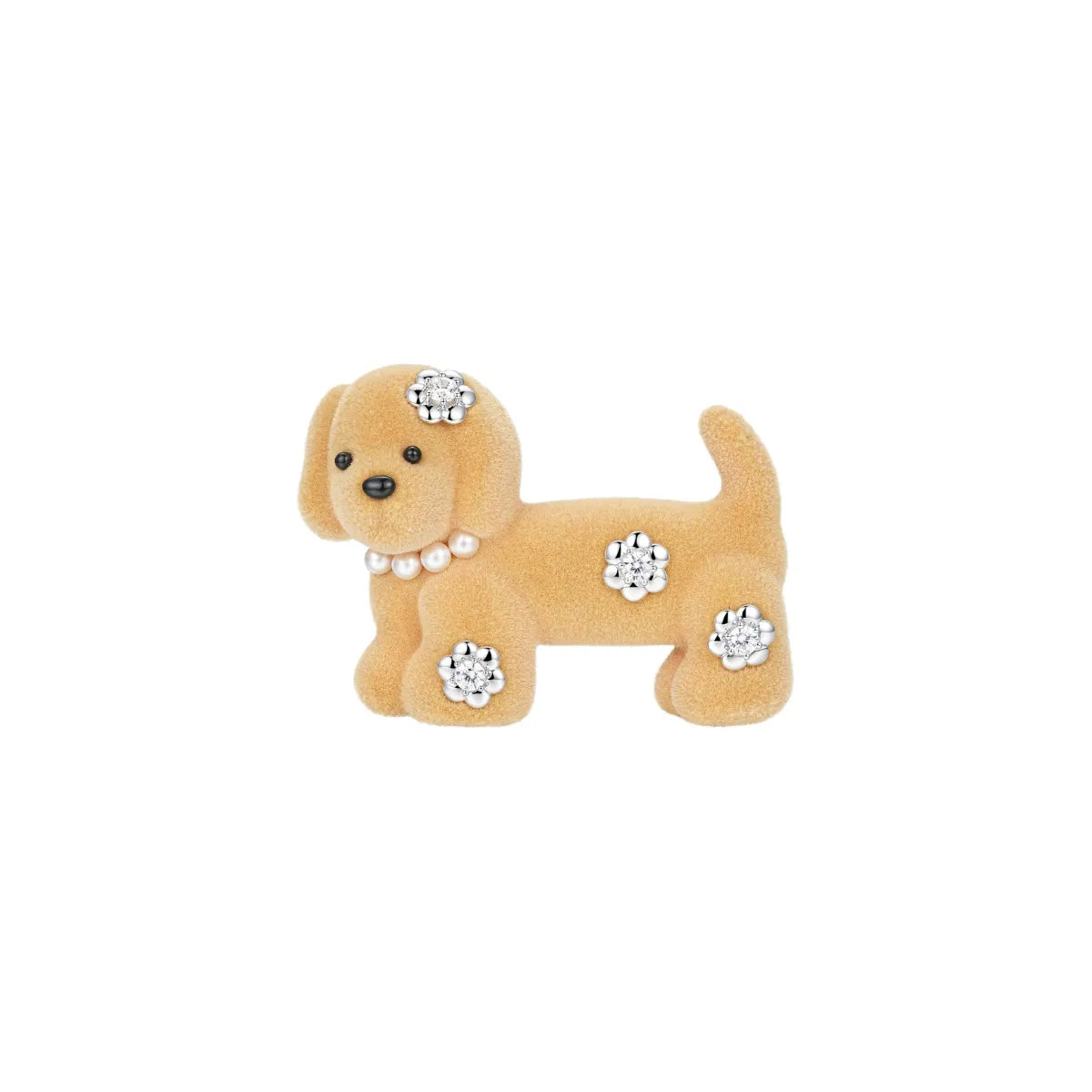 Paradise Flower Decoration Puppy Hair Clip in light brown velvet with crystal flowers front view