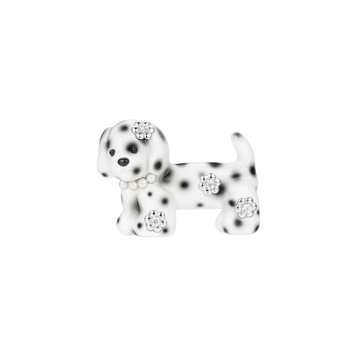 Paradise Flower Decoration Puppy Hair Clip in white dalmatian spots print with crystal flowers front view