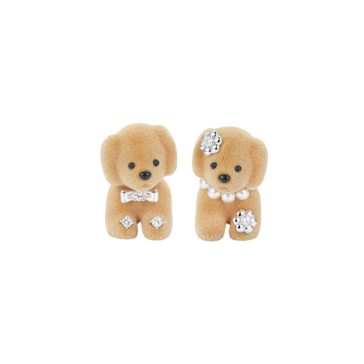 Paradise Split Puppy Earring in light brown cute dog character earrings frontal view