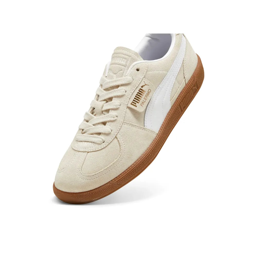 Angled view of PUMA Palermo Alpine Snow White sneakers