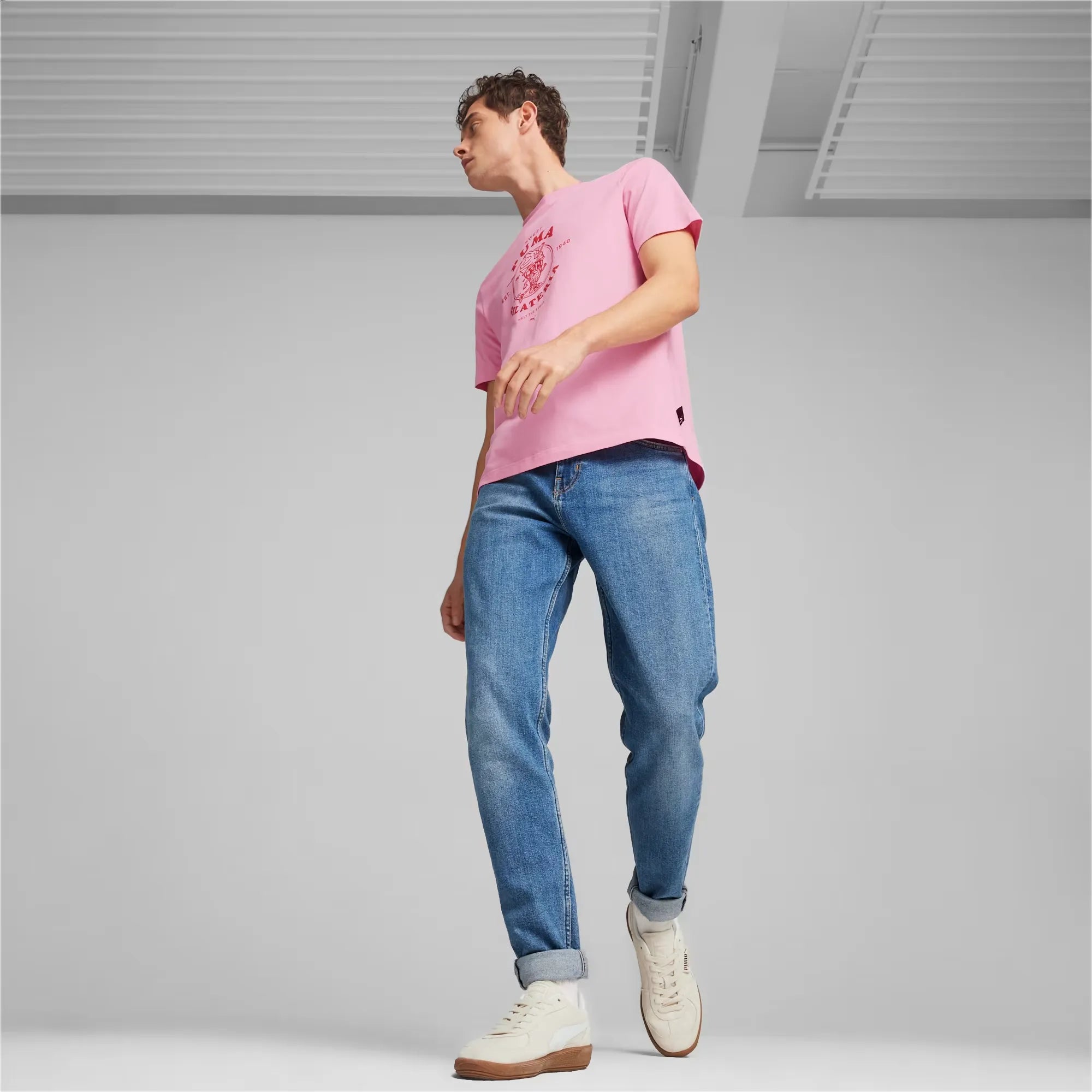 Model wearing PUMA Palermo Alpine Snow White sneakers