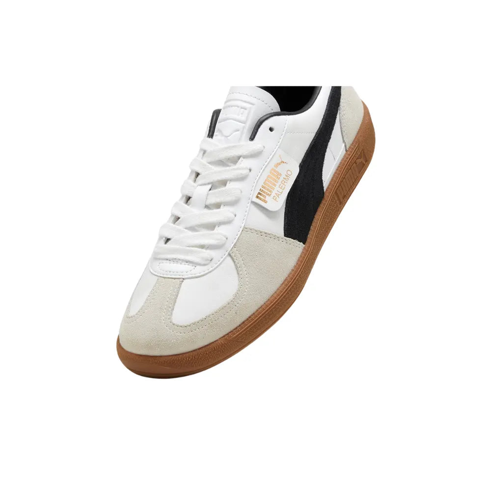 PUMA Palermo LTH in White, Vapor Gray and Gum angled detail view