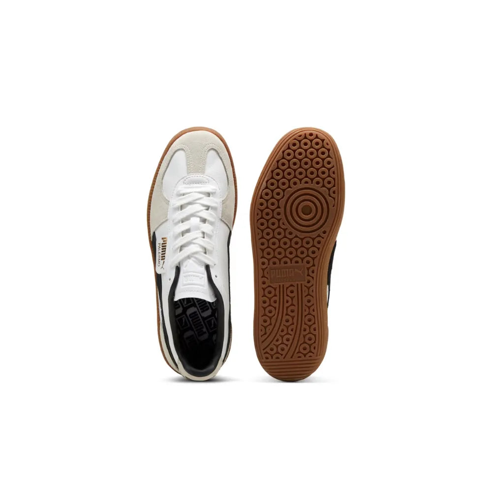PUMA Palermo LTH in White, Vapor Gray and Gum top and outsole view