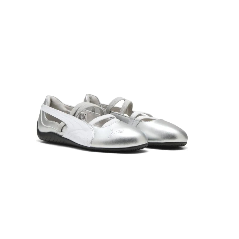 PUMA Speedcat Ballet in Metallic Silver White front angle view