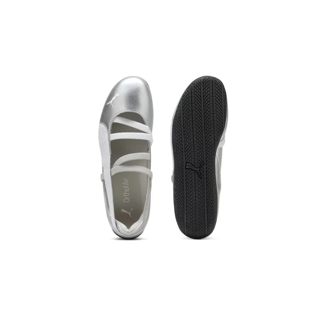 Outsole view of PUMA Speedcat Ballet in Metallic Silver White