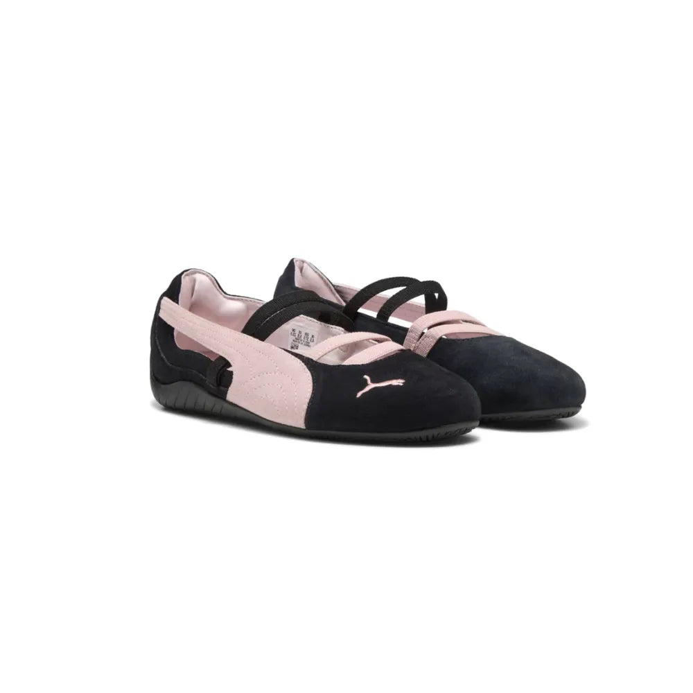 PUMA Speedcat Ballet Suede in Black and Mauve Mist front angle view