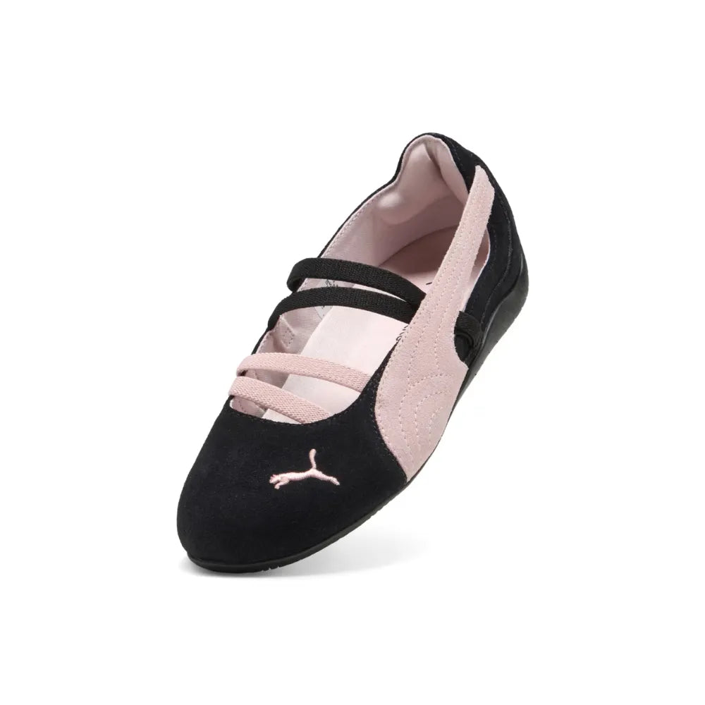 PUMA Speedcat Ballet Suede in Black and Mauve Mist angled detail view