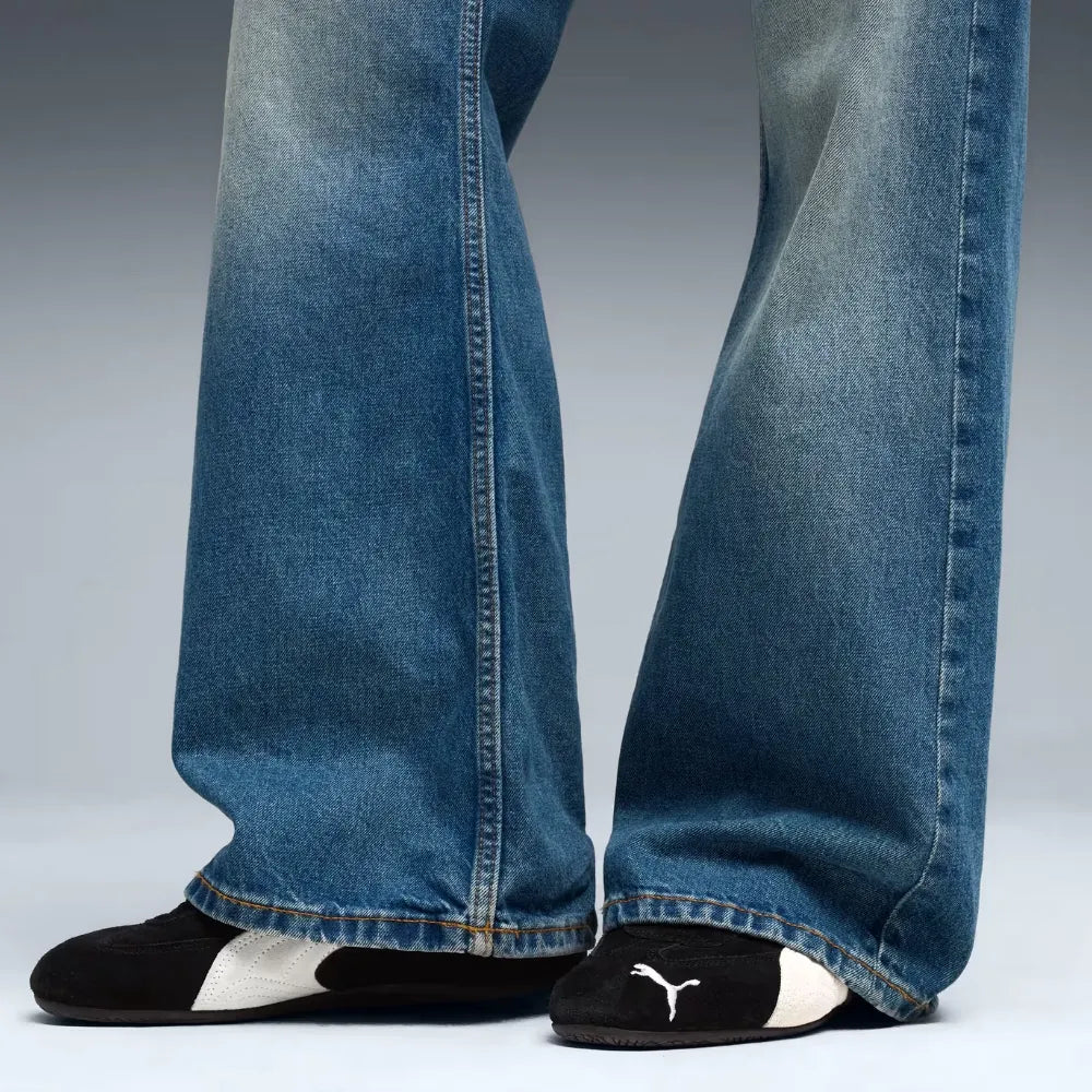 Model wearing PUMA Speedcat OG Shoes Black PUMA White
