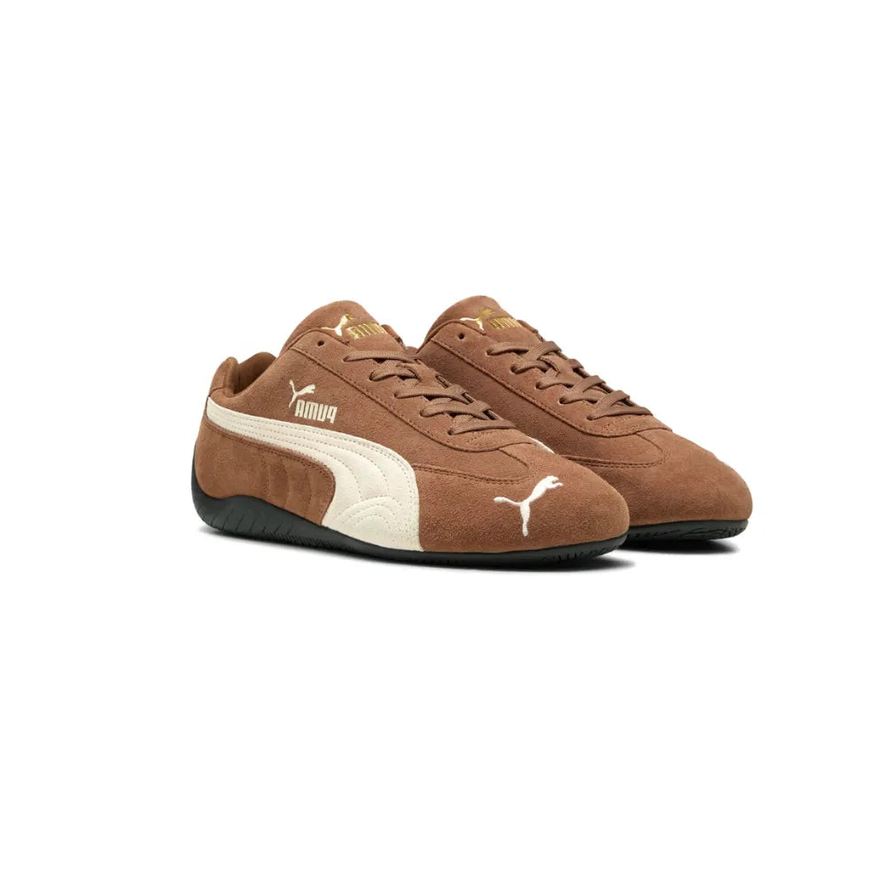 PUMA Speedcat OG Shoes in Coffee and Frosted Ivory front angle view