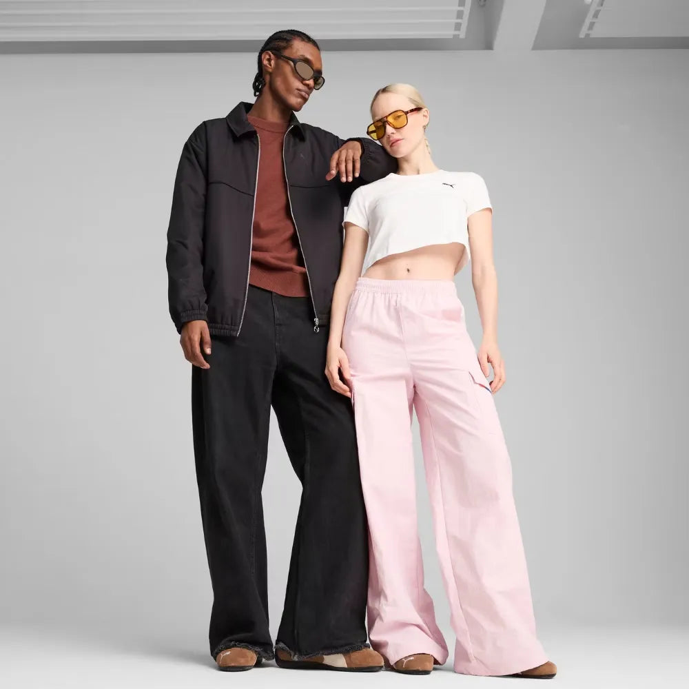 Models wearing PUMA Speedcat OG Shoes in Coffee and Frosted Ivory