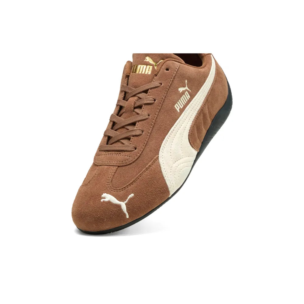 PUMA Speedcat OG Shoes in Coffee and Frosted Ivory angled detail view