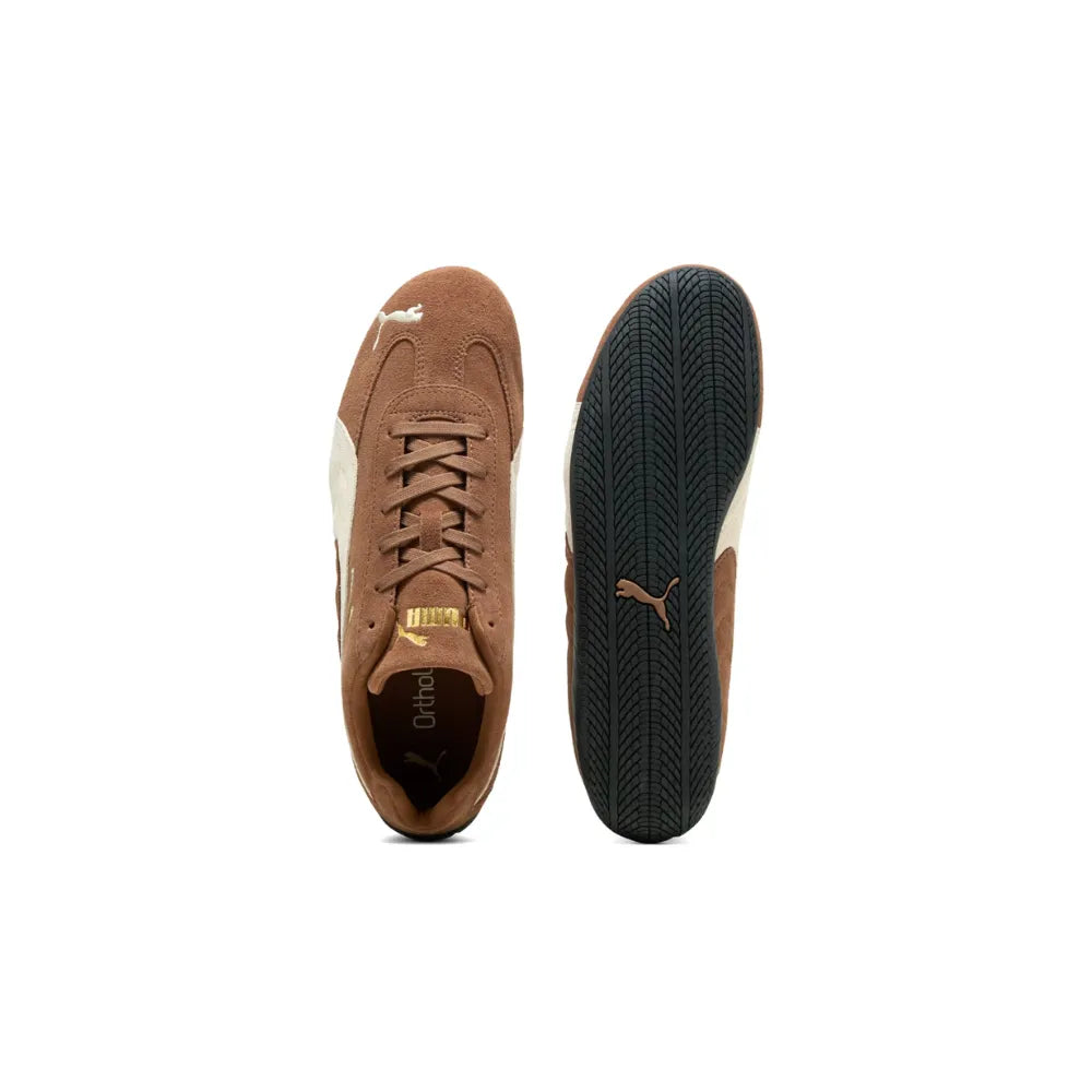 PUMA Speedcat OG Shoes in Coffee and Frosted Ivory top and outsole view
