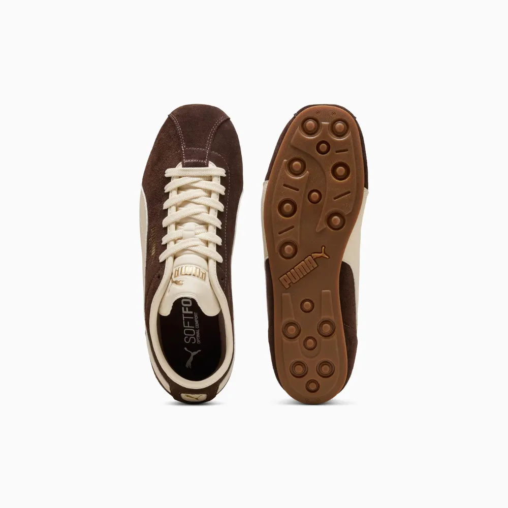 Top and outsole view of PUMA Tackle Chocolate Alpine Snow Gum