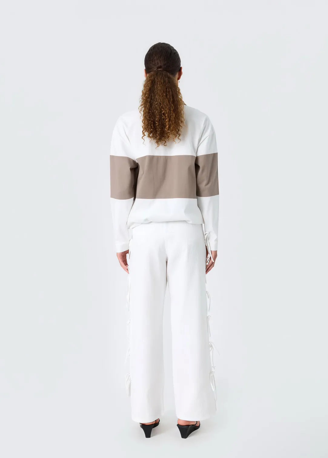 Back view of model wearing RESUME MioRS Polo Blouse White