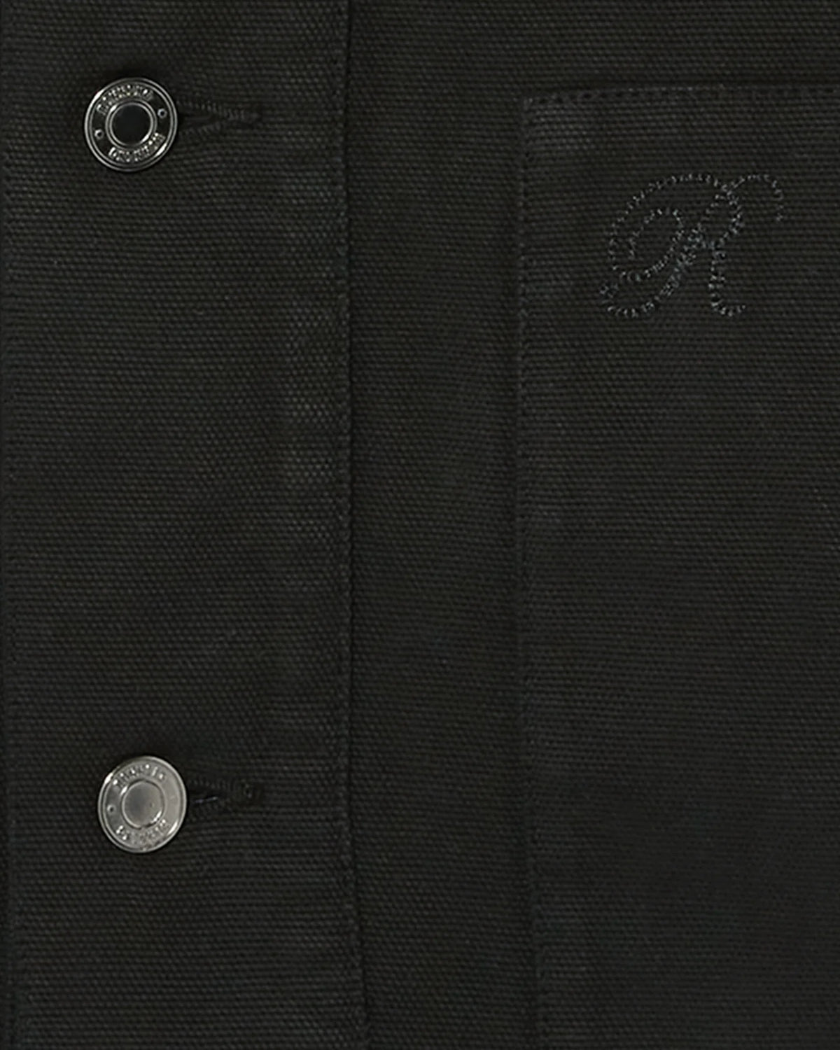 Fabric and button detail of Ronning Fatigue Jacket in Black
