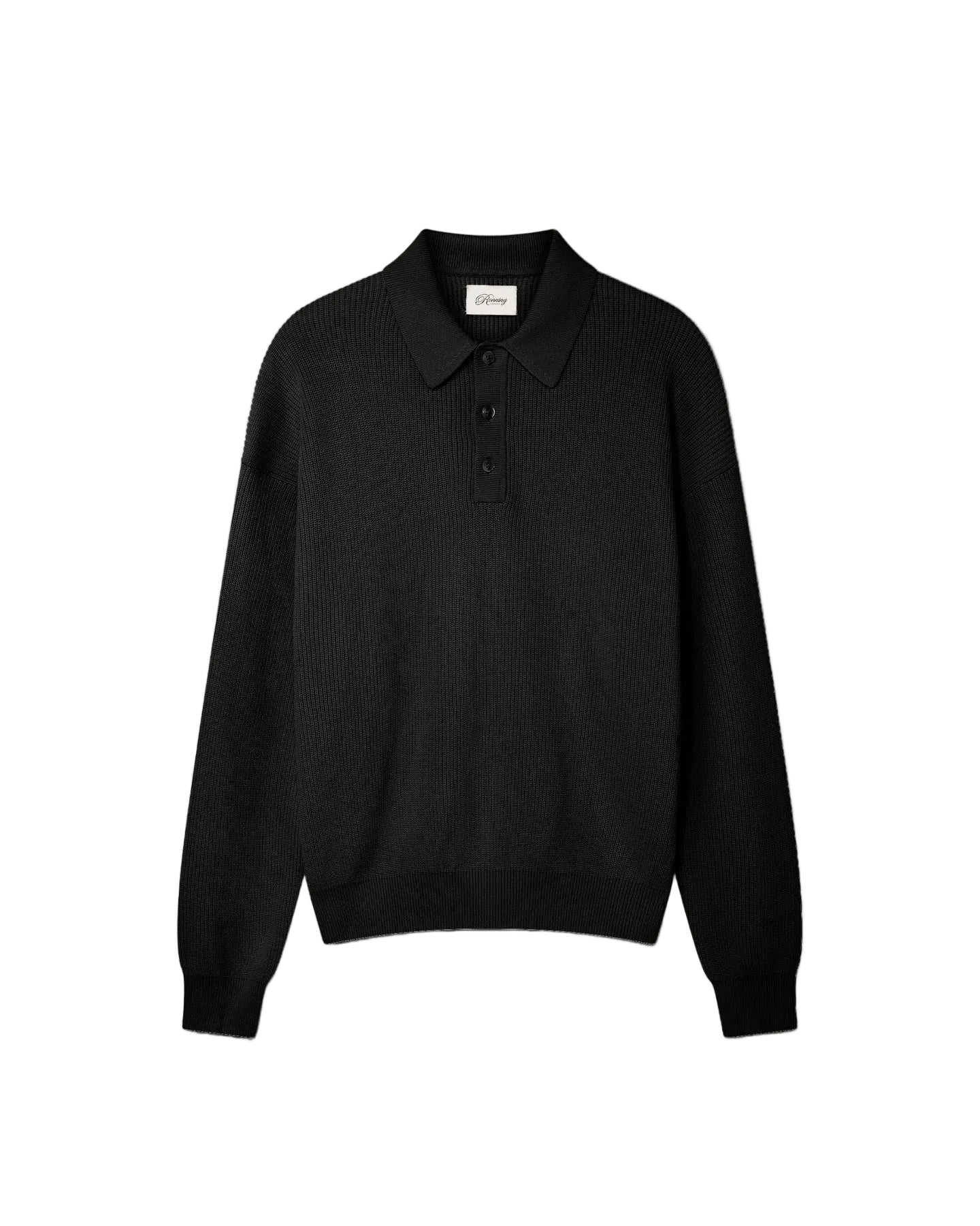 RONNING Knit Polo Sweater in Black front view