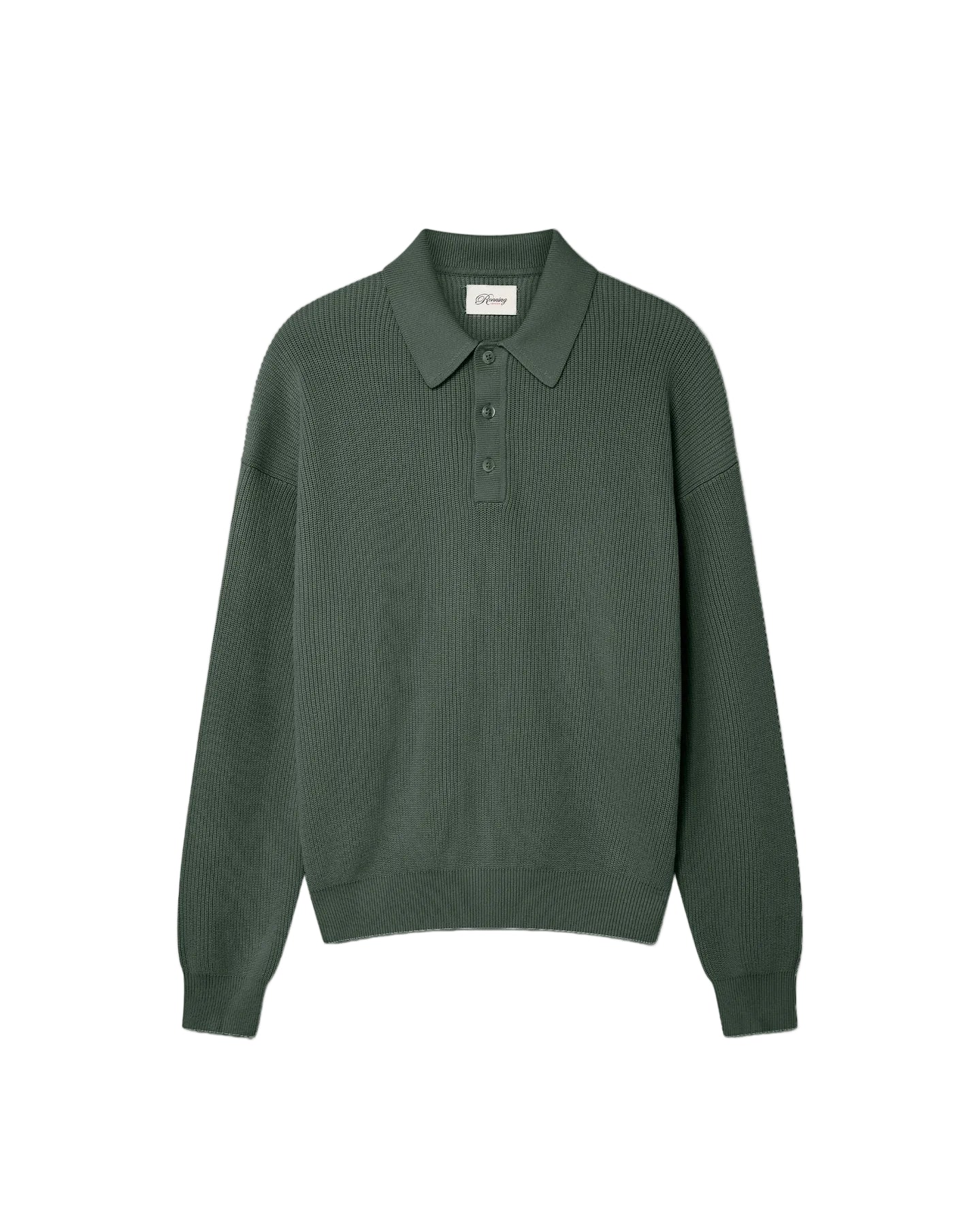 RONNING Knit Polo Sweater in Sage Green front view