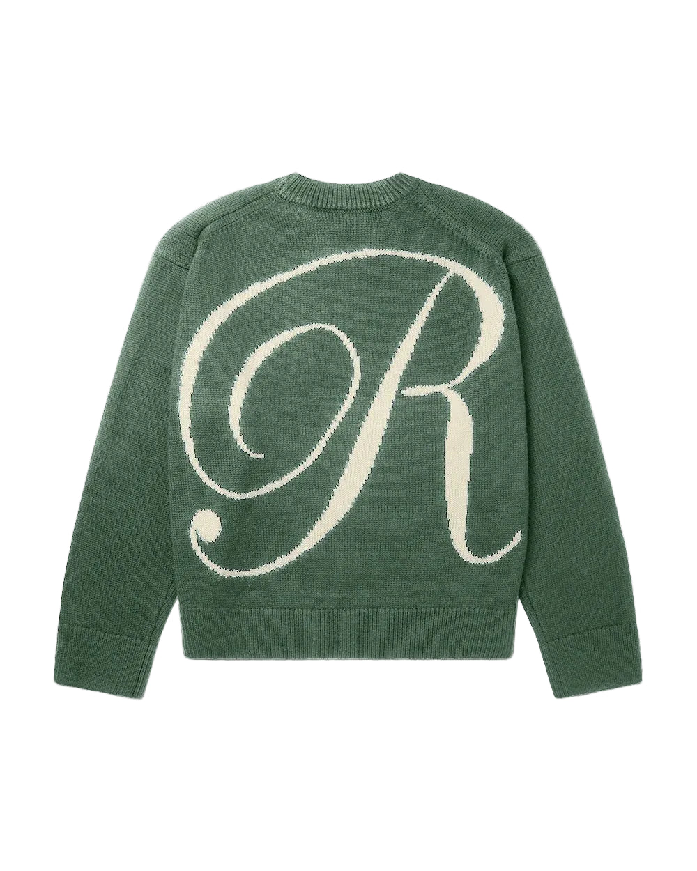 RONNING R Knit Sweater in Green with back graphic