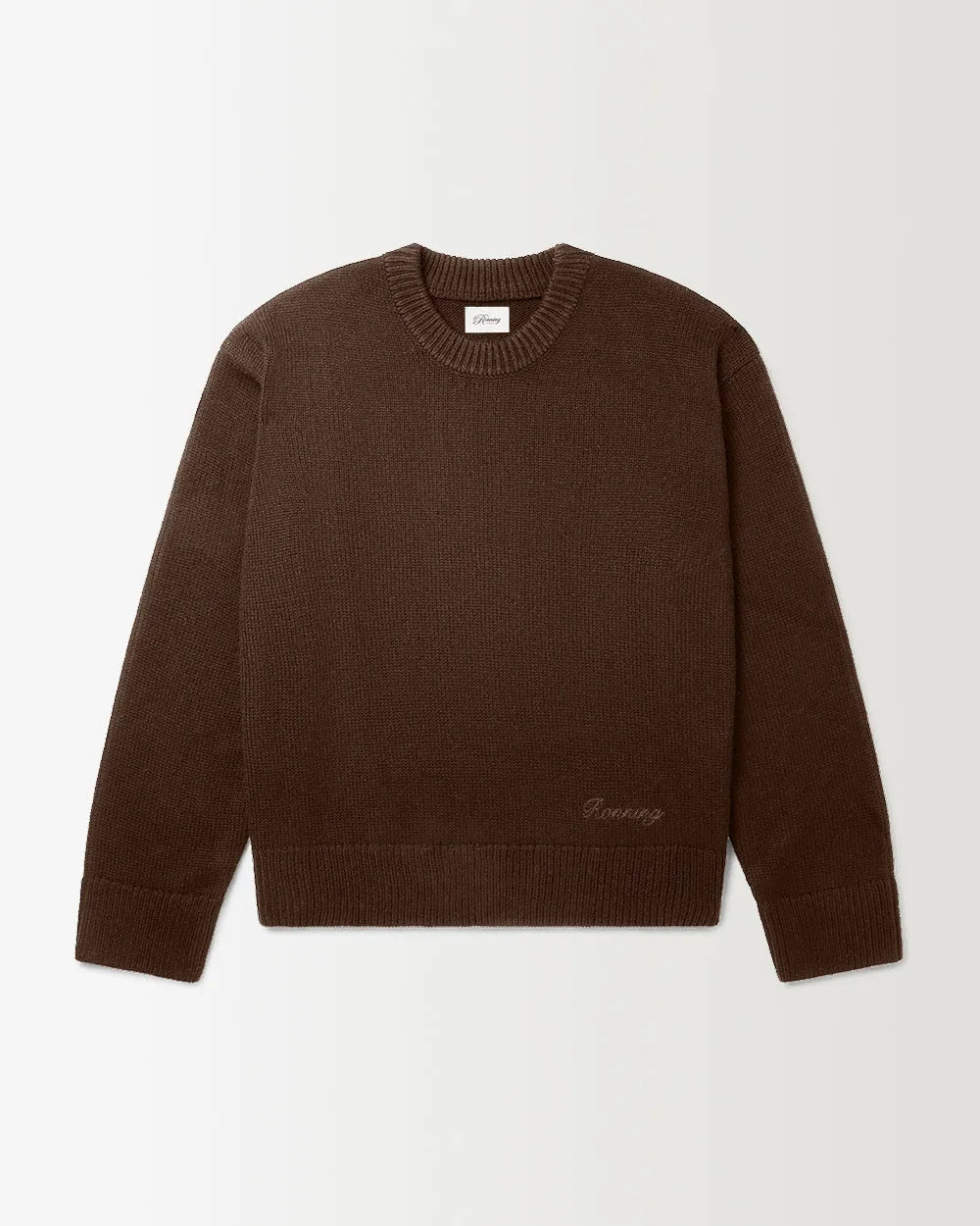 RONNING R Knit Sweater in Mocha Brown front view