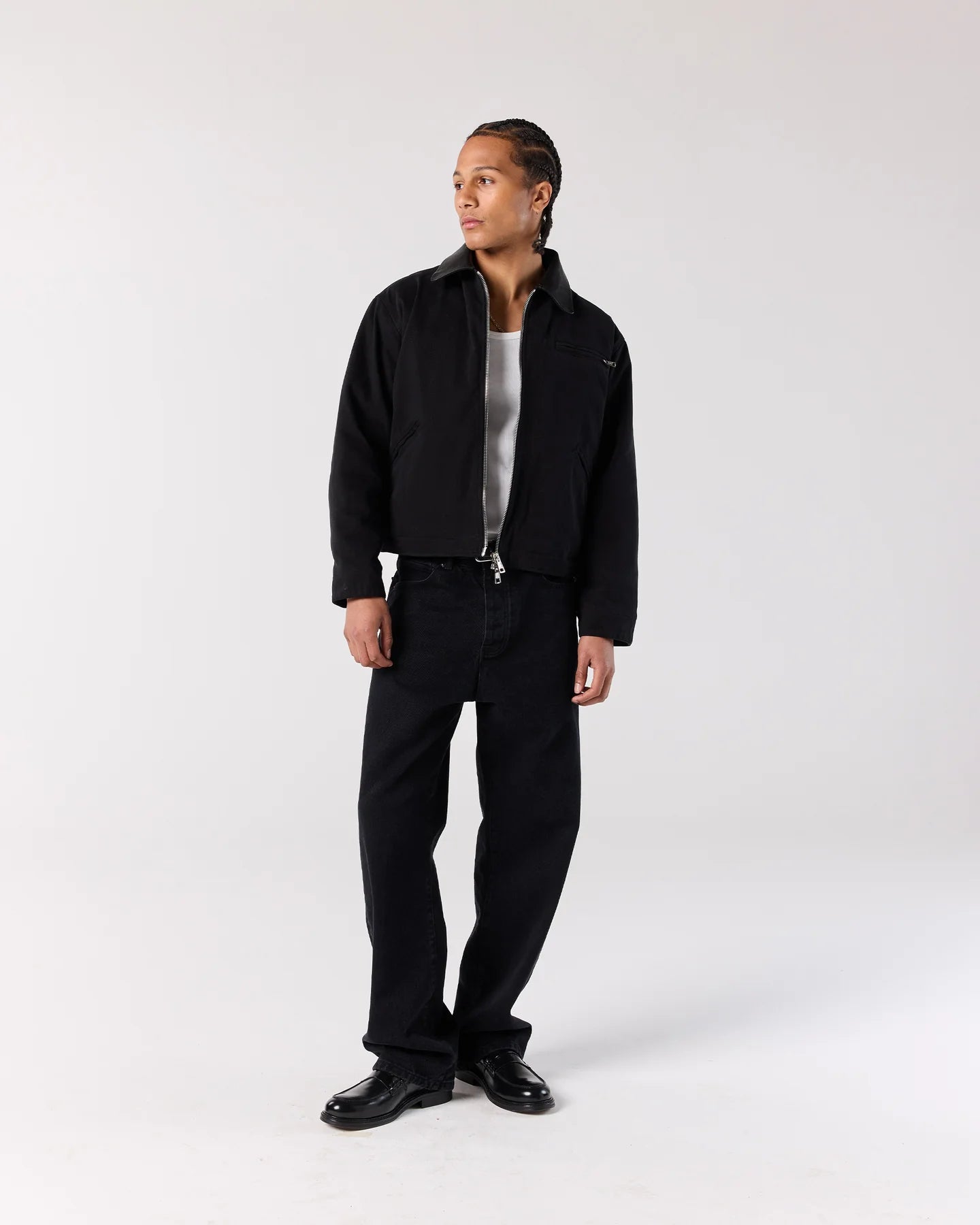 Full outfit styling with RONNING Work Jacket in Black