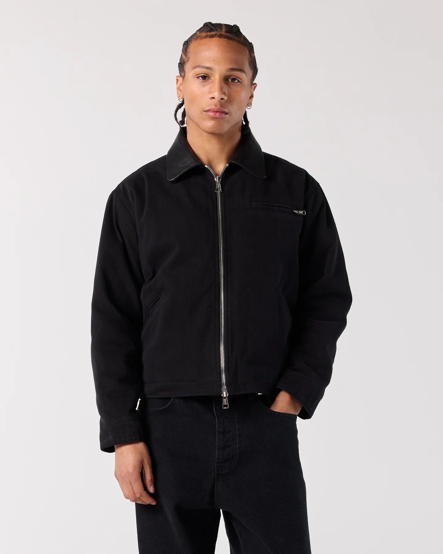 Model wearing RONNING Work Jacket in Black