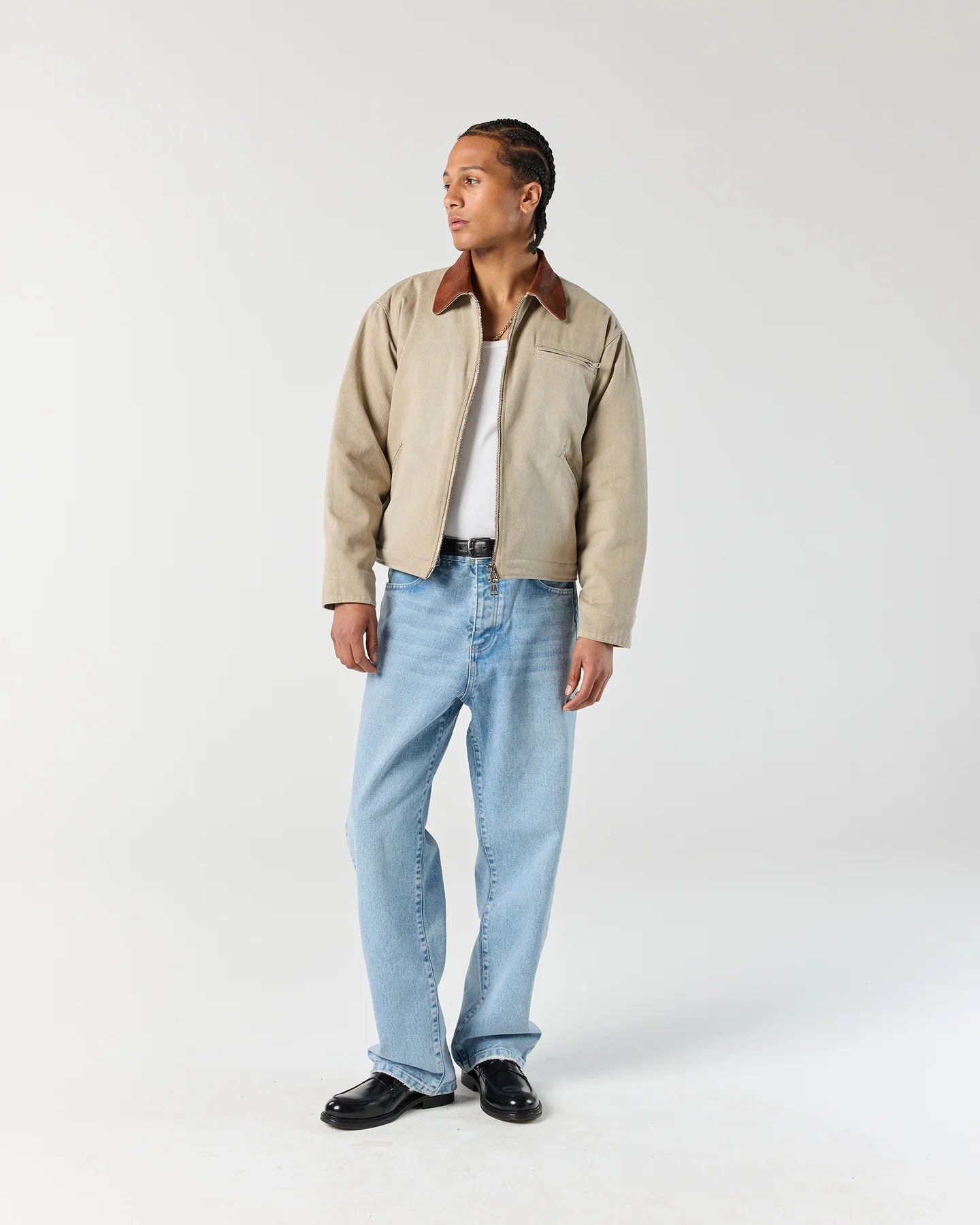 Full outfit styling with RONNING Work Jacket in Washed Sand