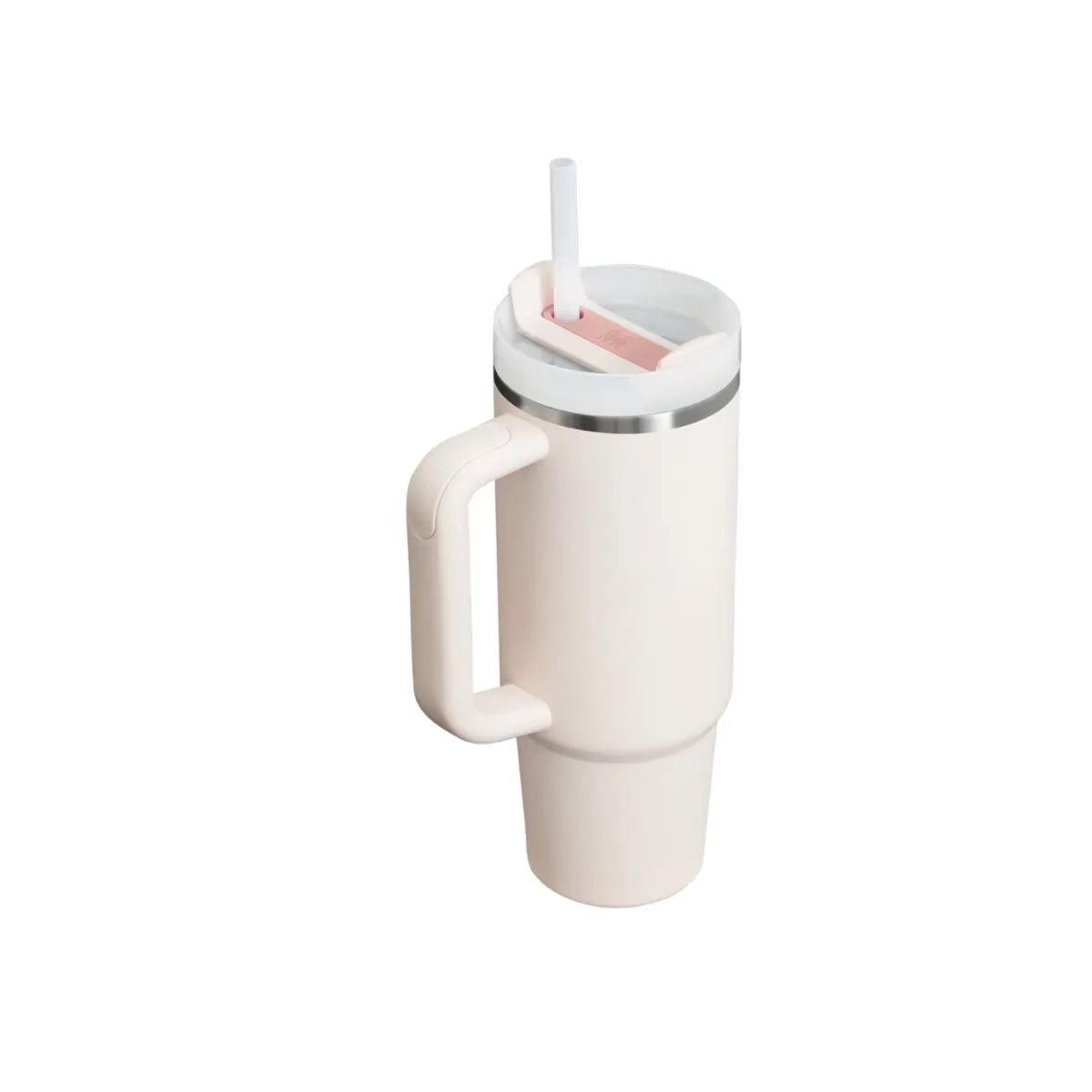 Angled view of Stanley Quencher H2.0 FlowState Tumbler 30 Oz Rose Quartz