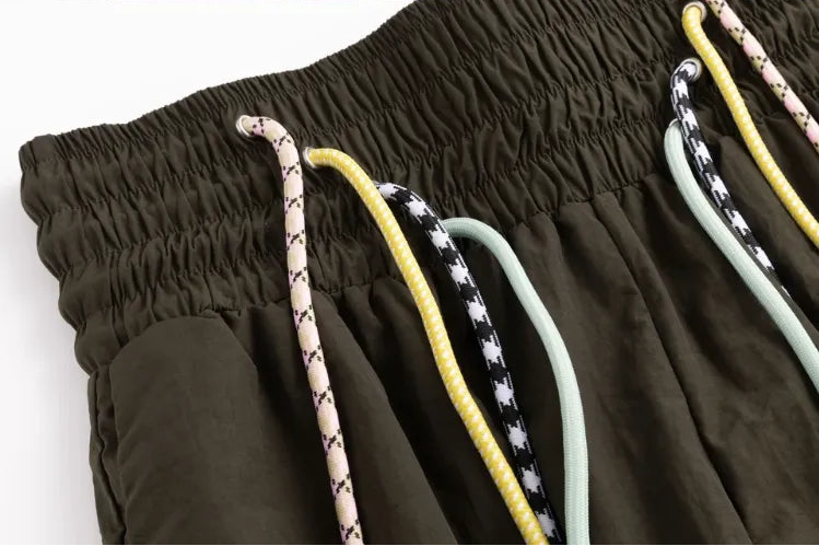 Detail of Taottao 4-String Nylon Casual Pants in Dark Brown