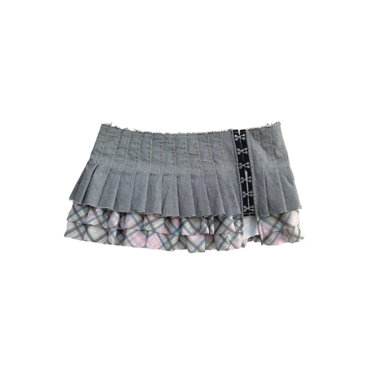 Taottao Denim Chiffon Mini Pleated Skirt in Gray