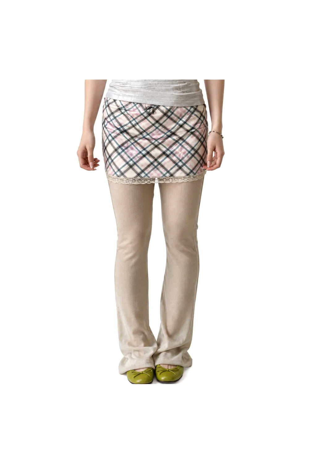Taottao Dollhouse Velvet Metallic Mesh Flare Pants in Dollhouse