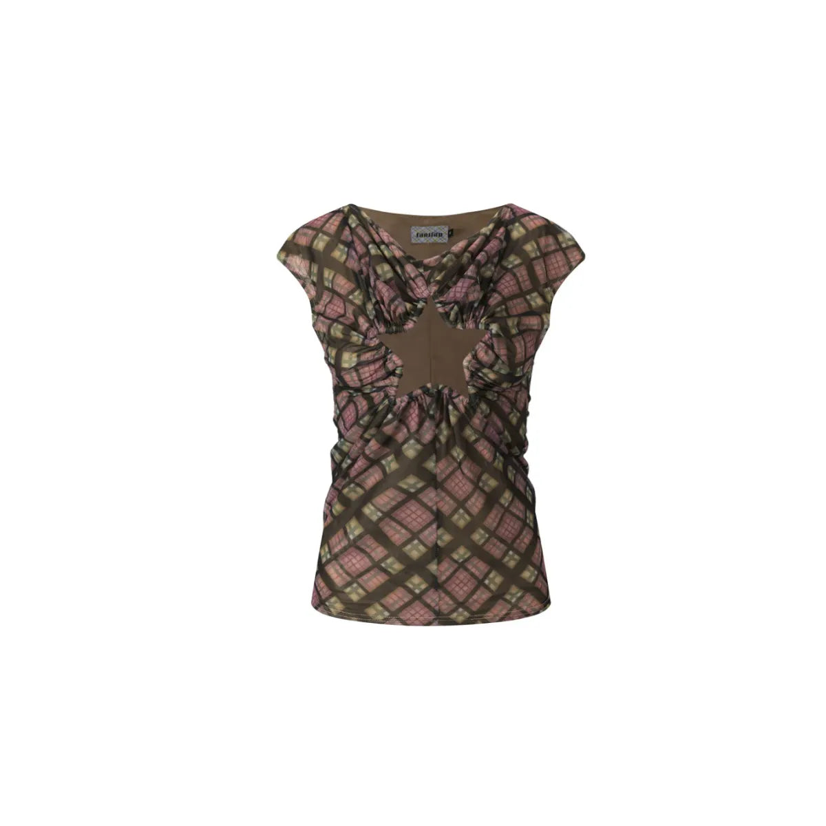 Taottao Plaid Mesh Star Cutout T-Shirt in Purple Plaid