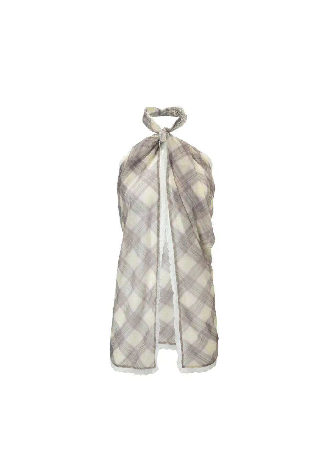 Taottao Semi Sheer Lace Halter Top in Porcelain Plaidอ