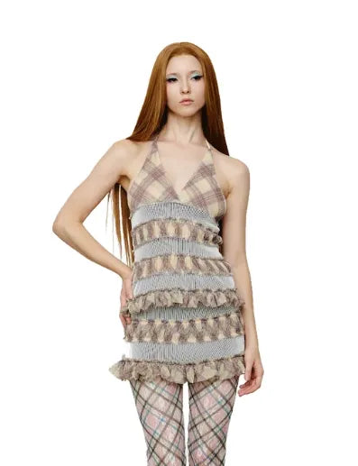 Taottao Stripe Rib Chiffon Halter Top in Porcelain