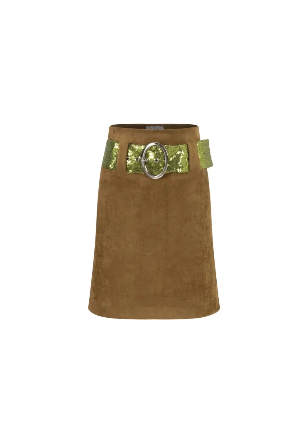 Taottao Suede Sequins Belted Wrap Skirt Orange front view