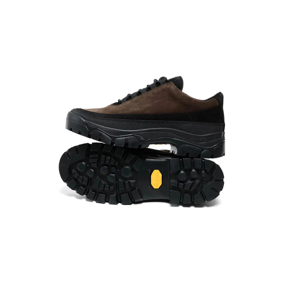 Side and sole view of Tarvas Easy Hiker in Dark Brown Suede