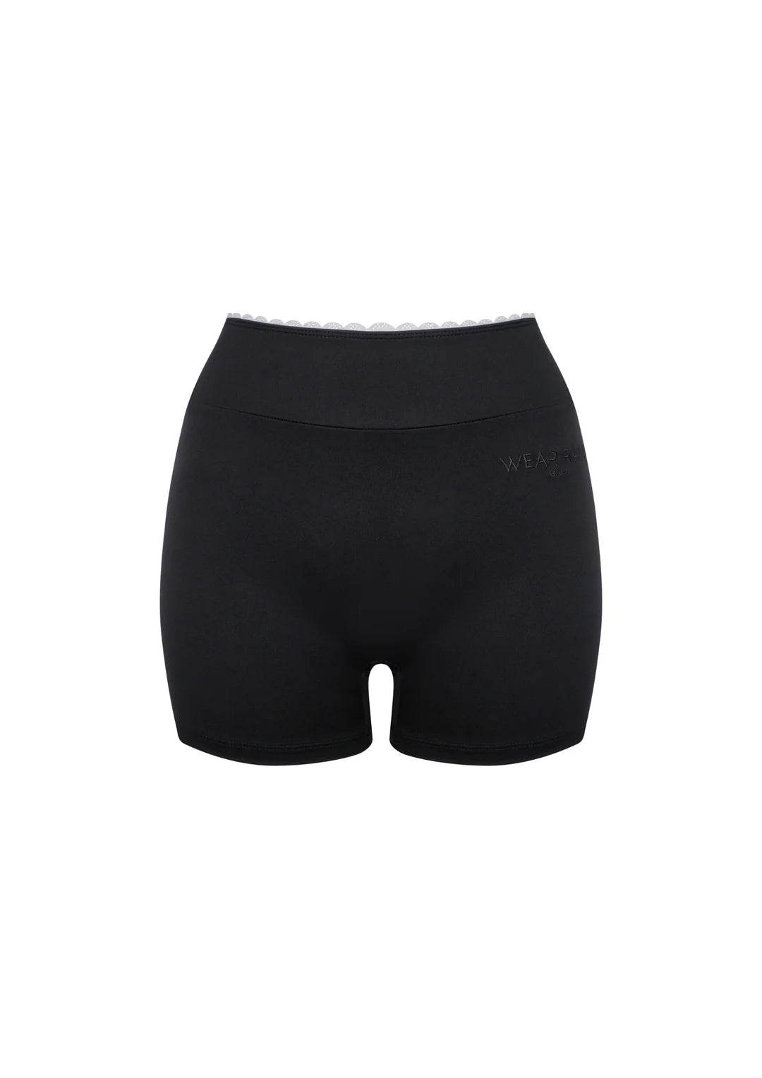 WearRame Cafe Lace Bottom full black front view high waist shorts