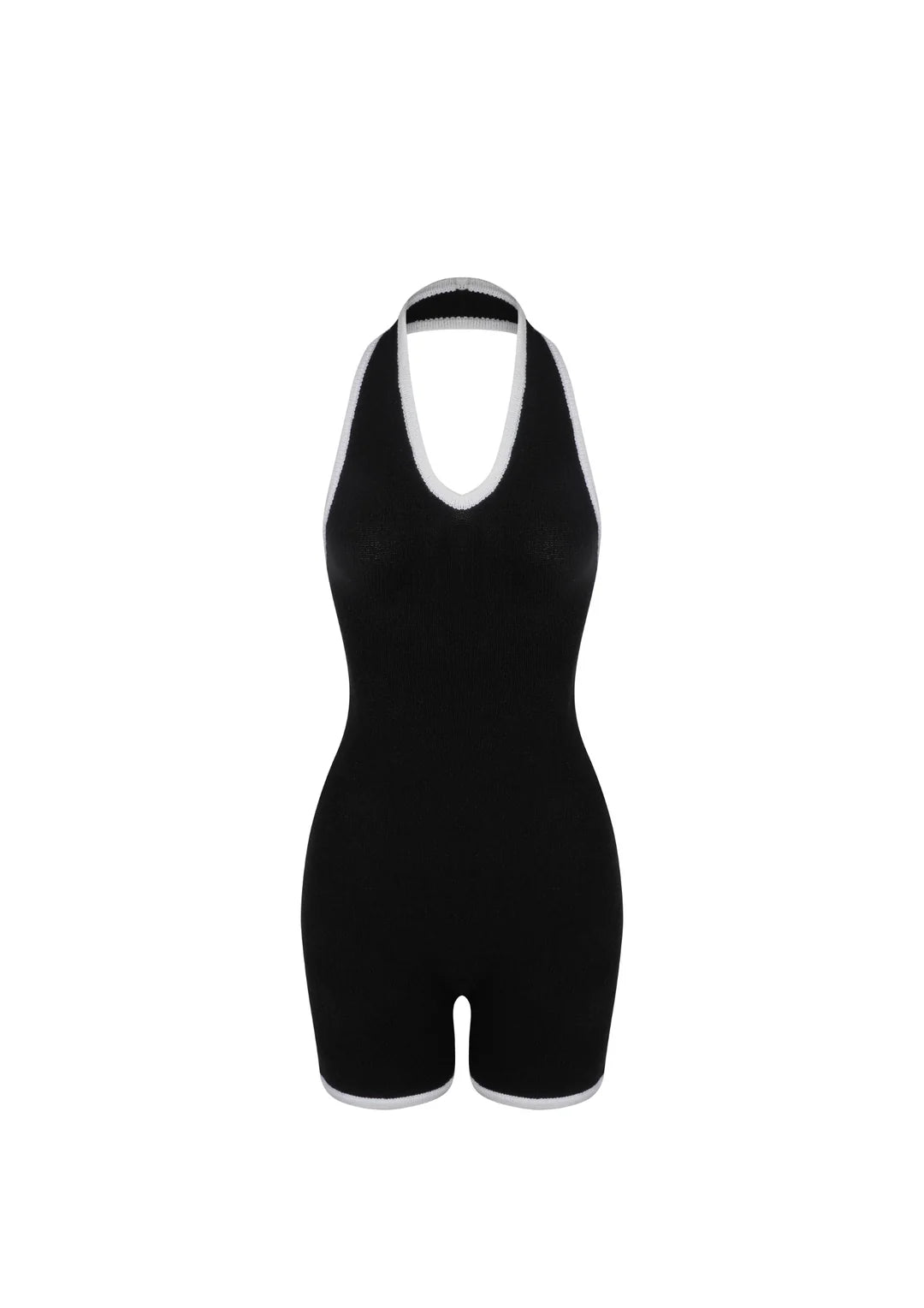 Wearrame Camellia Halter Knit Suit In Black front view