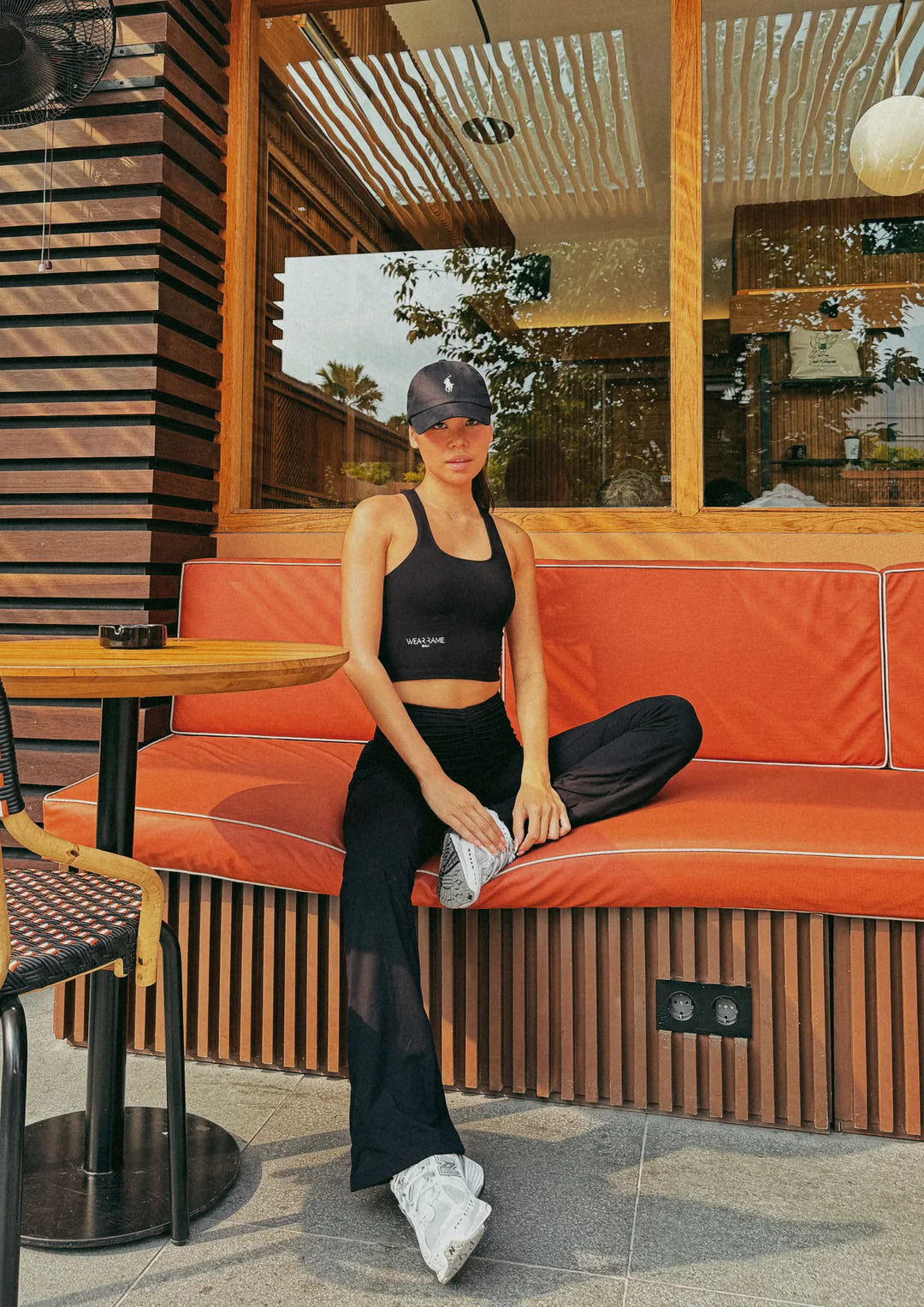 WearRame Core Luxe Scrunch Waist Flare Pants Black lifestyle look