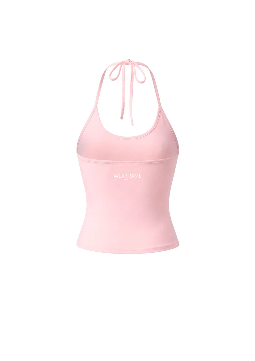 wearrame Marina Tie-Back Halter Top in Blush pink with tie-back straps view