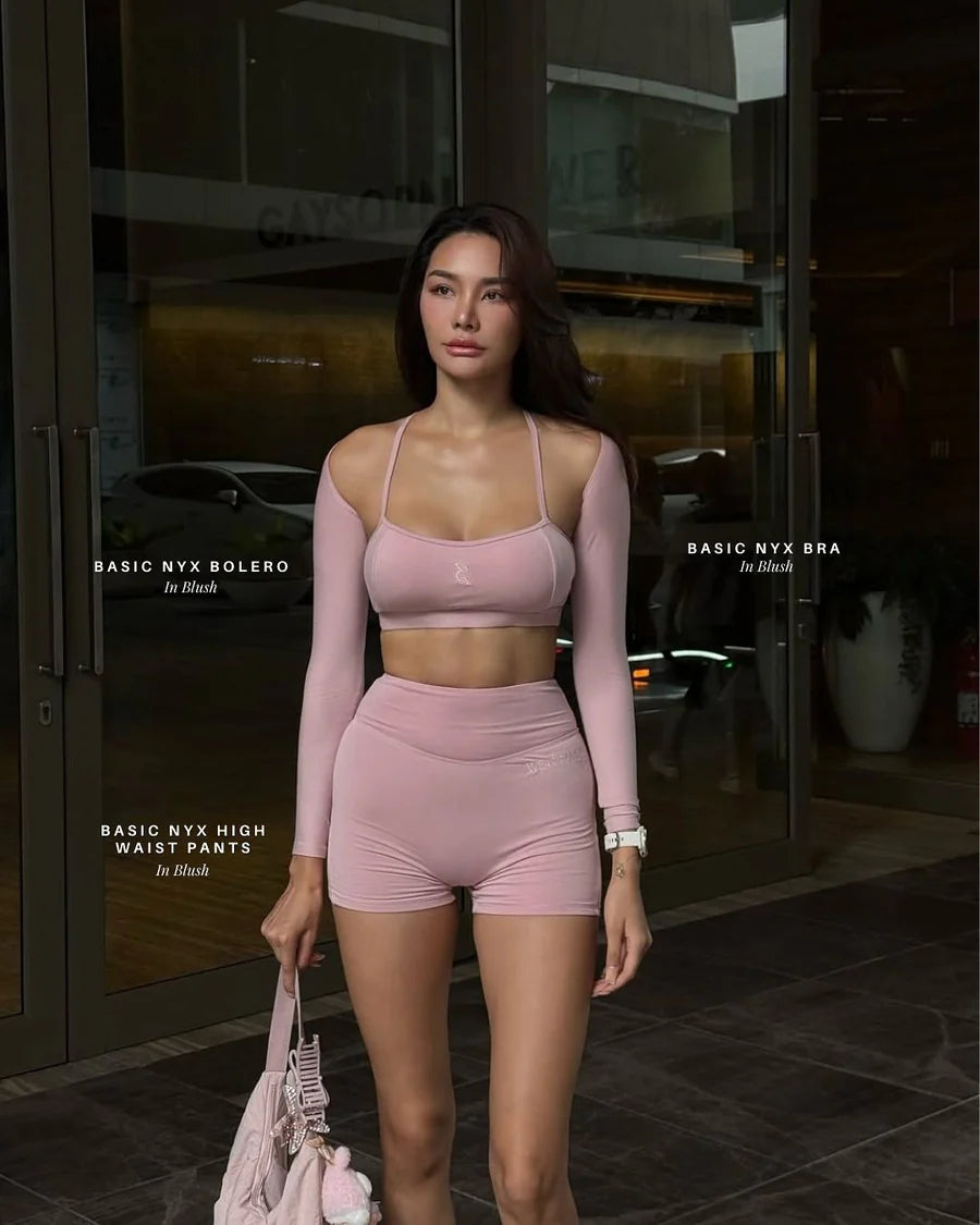 WearRame Nyx High Waist Shorts Blush fit on model