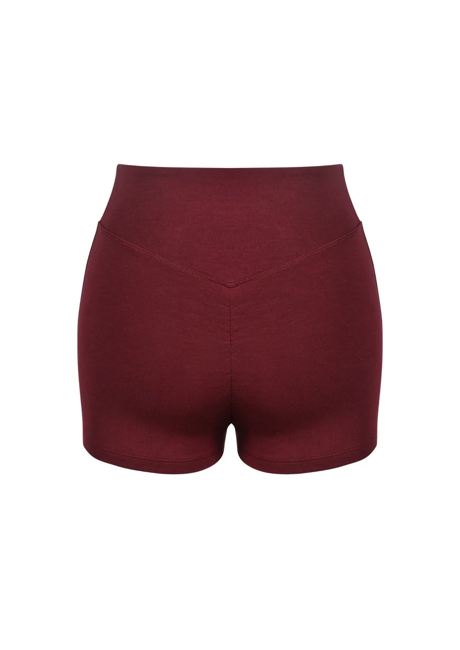 WearRame Nyx High Waist Shorts Burgundy full view