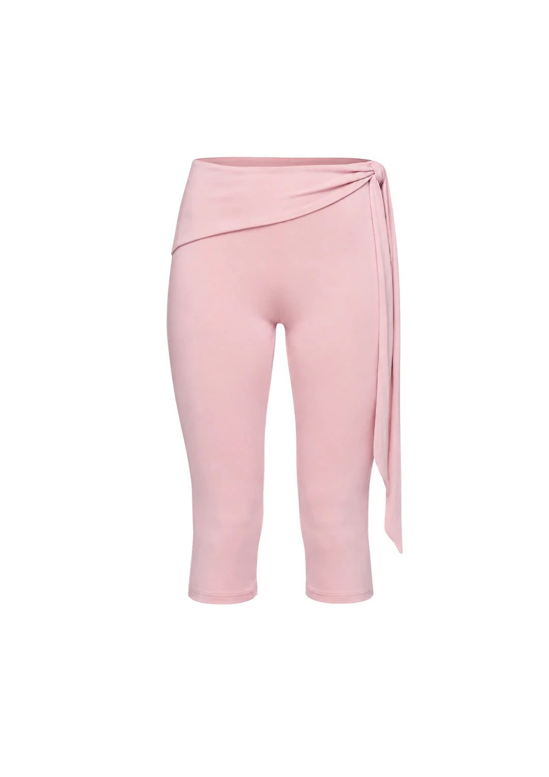 wearrame Tide Wrap Capri Pants in Blush pink cropped leggings with waist tie front view
