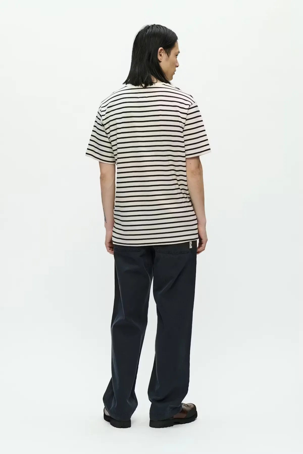 Wood Wood Ace Stripe T-Shirt Black Beauty back view on model