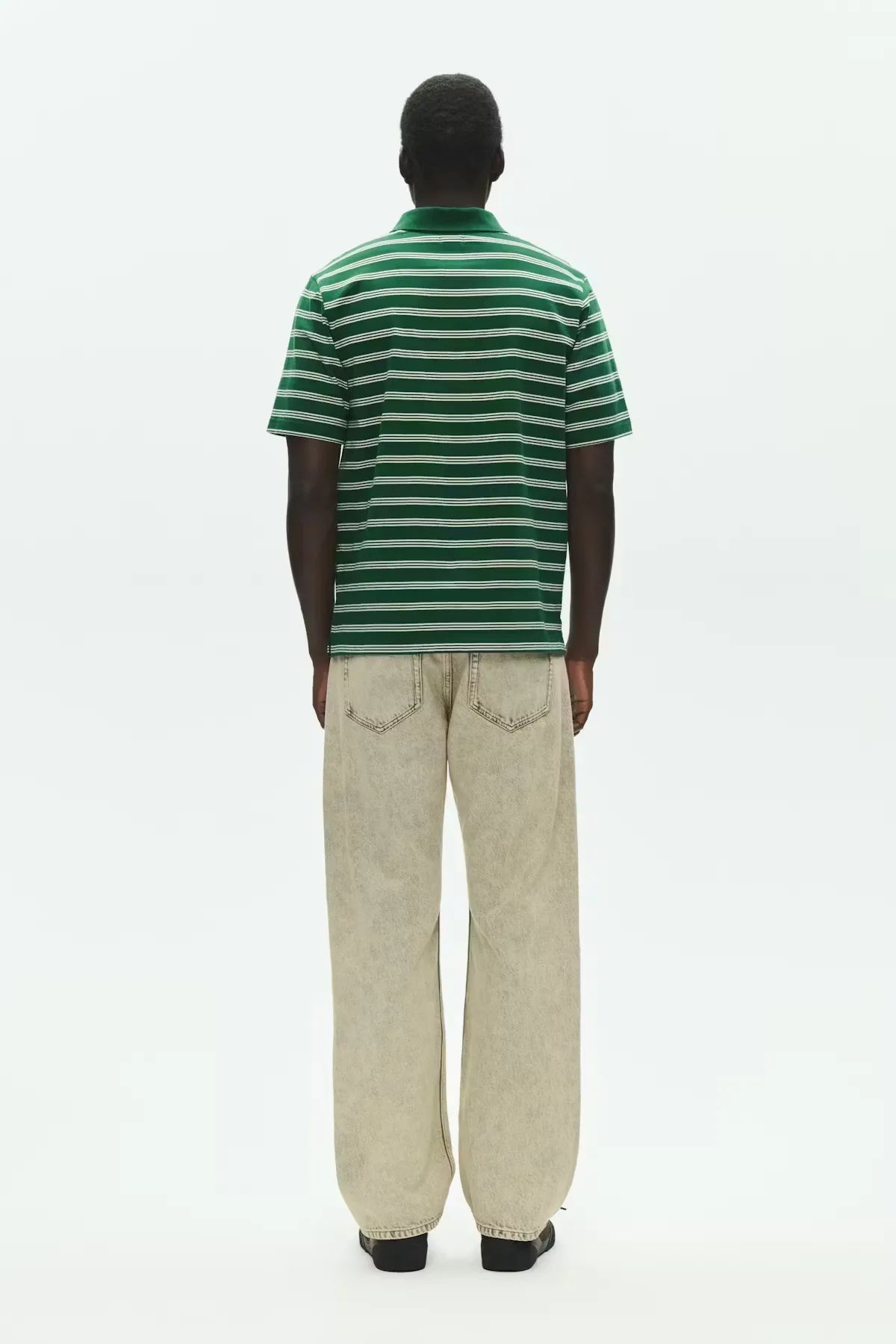 Wood Wood Colton Poloshirt Eden Stripe Green back view on model