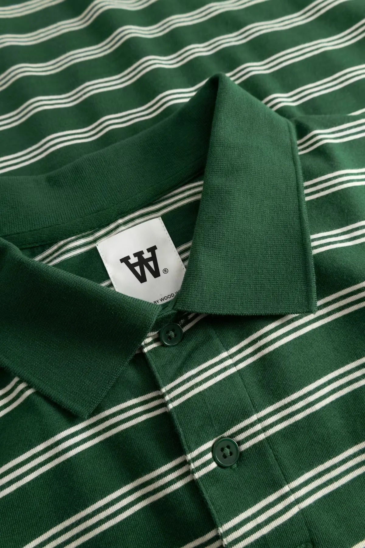 Wood Wood Colton Poloshirt Eden Stripe Green collar detail