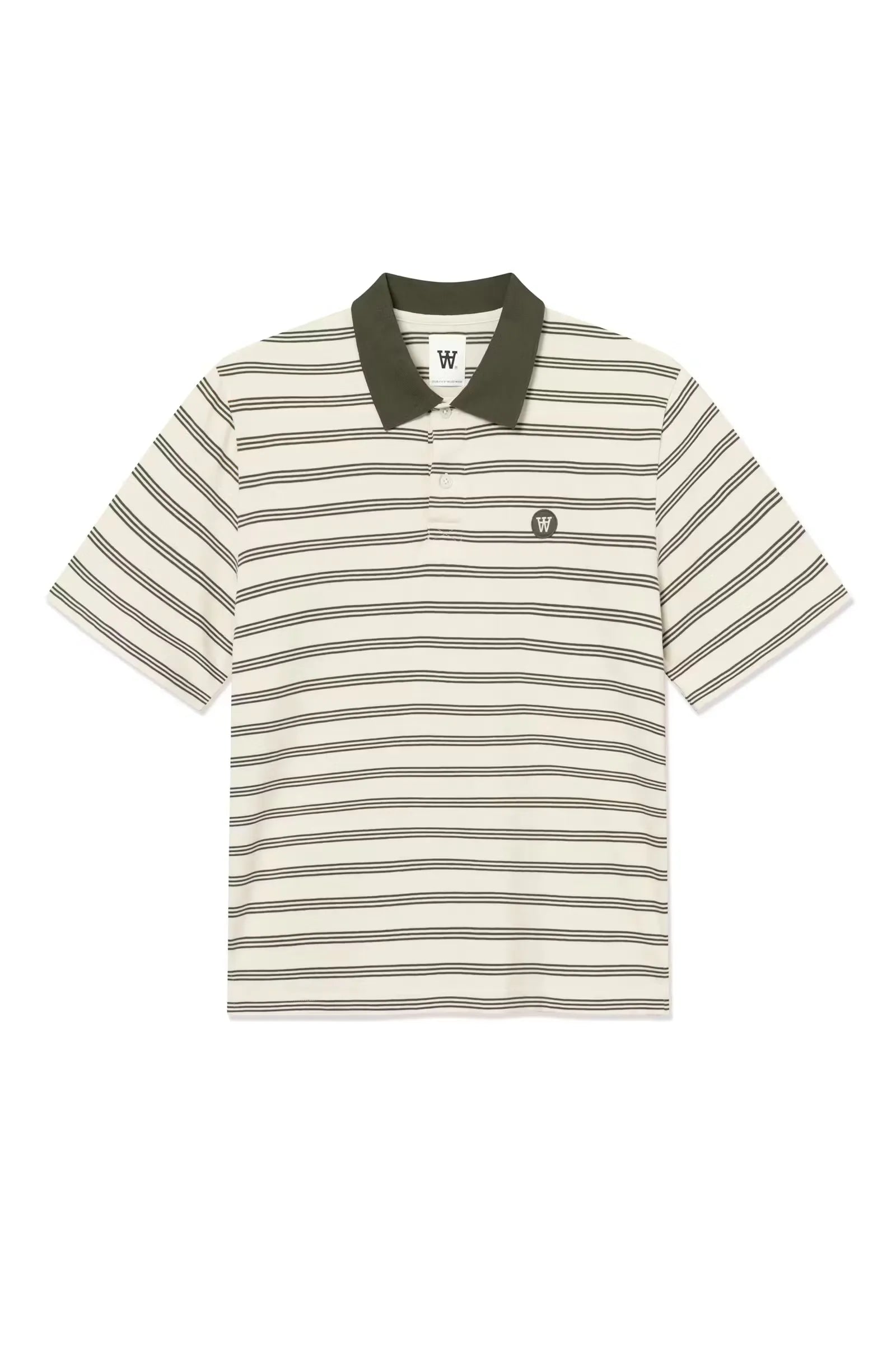 Wood Wood Colton Poloshirt Silver Birch Stripe front view