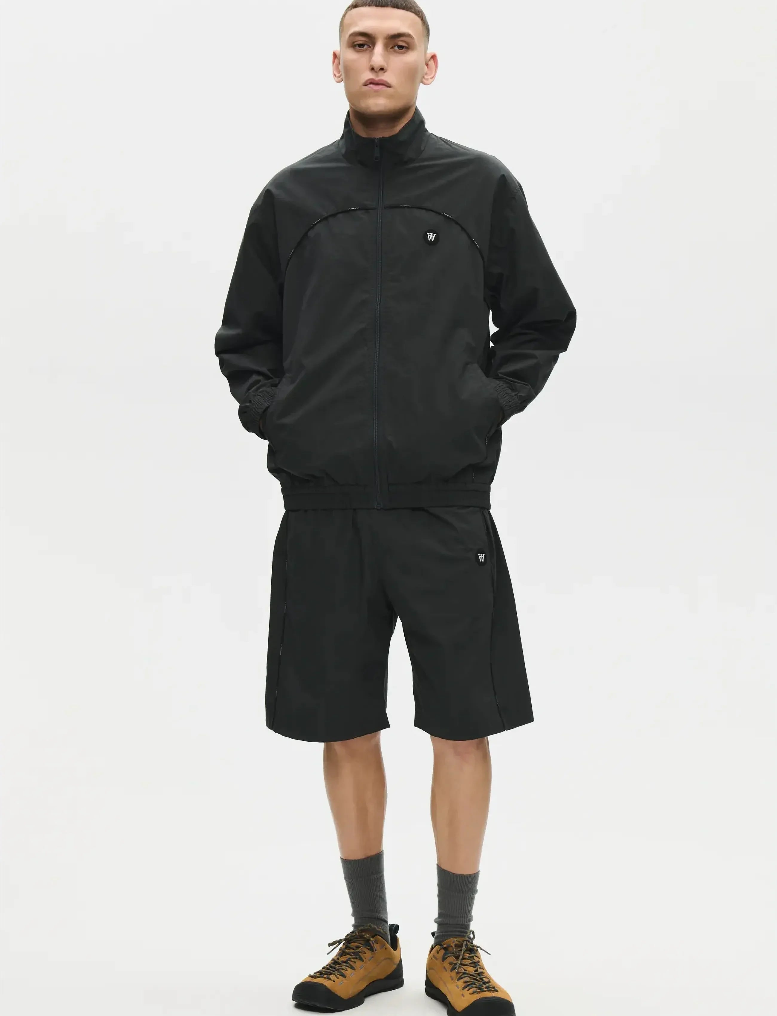 Full outfit styling with Wood Wood Frankie X Jacket in Pirate Black