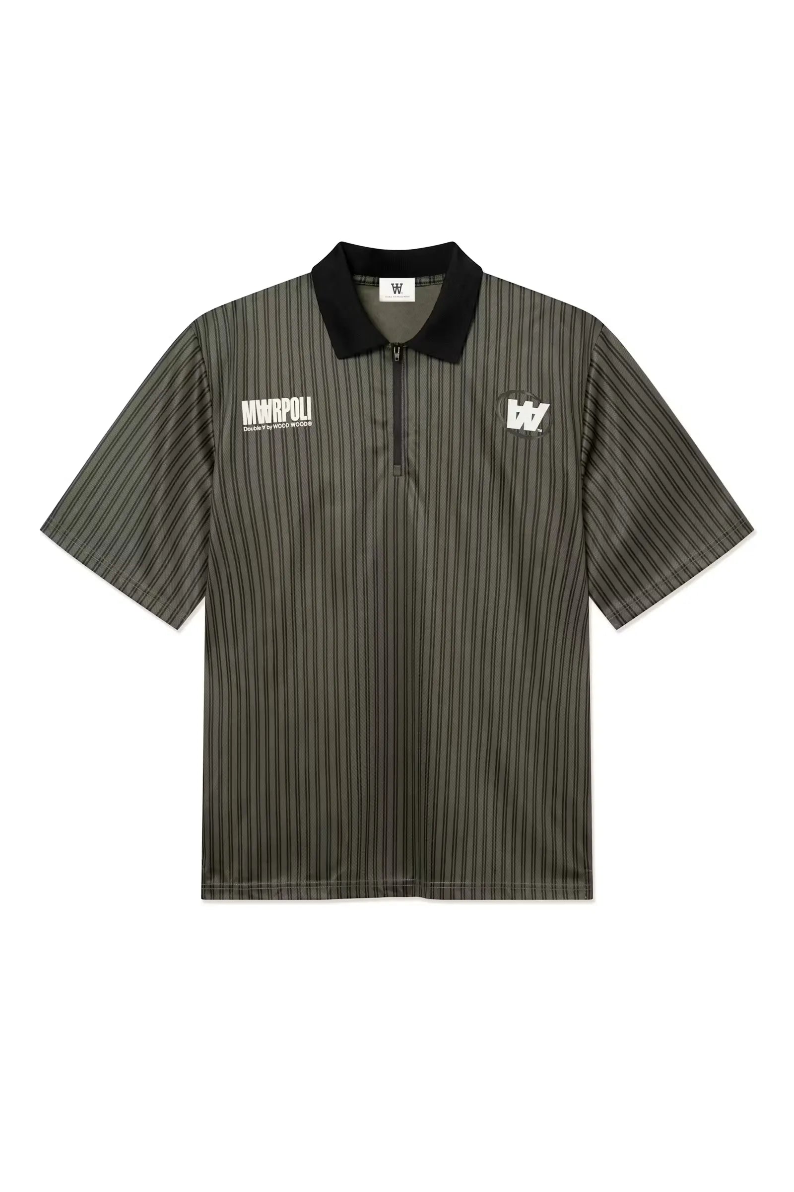 Wood Wood Lama Poloshirt Deep Depths Stripe Green front view